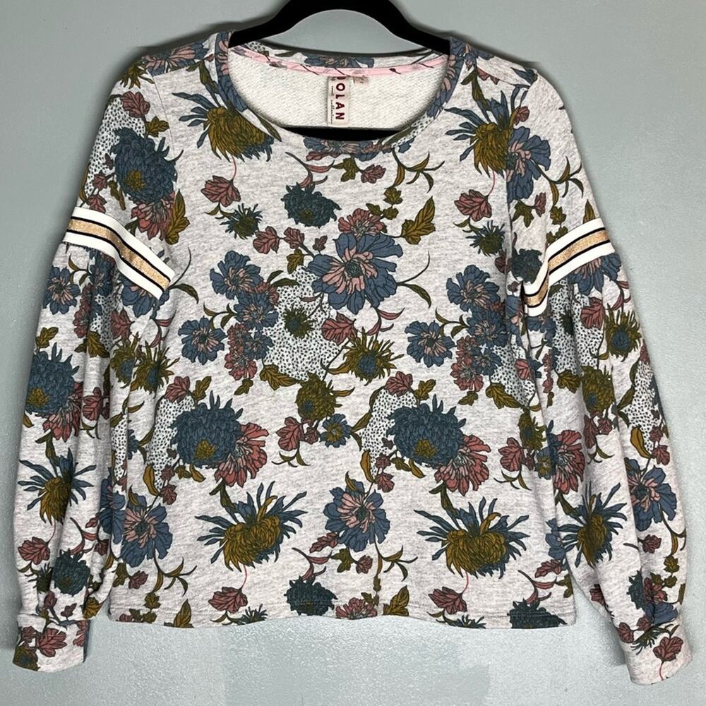 Anthropologie Dolan Floral Bubble Sleeve Sweatshirt Pull Over Gray Women’s XS